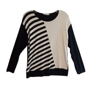 Sunwear Collection Top Womens XL/ 44 Beige Black Stripes Long Sleeves